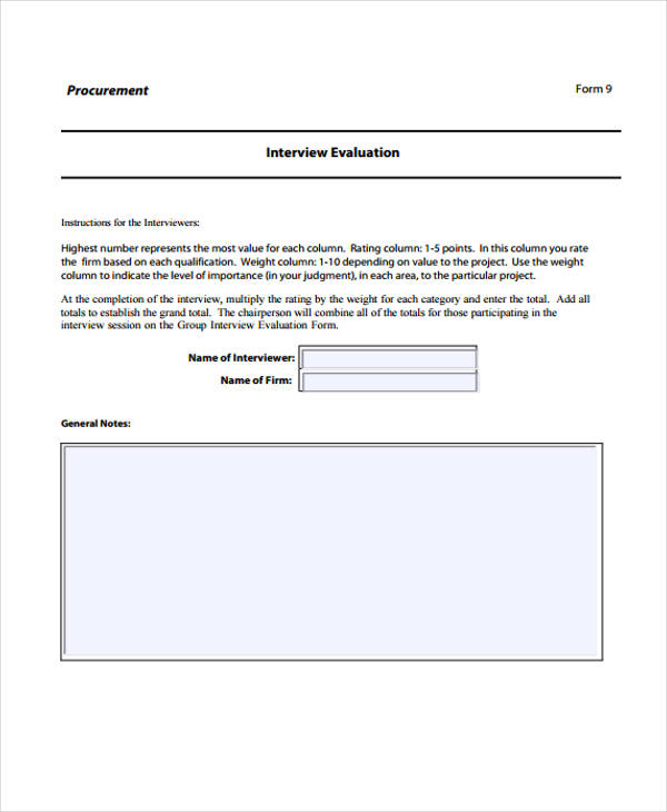 procurement interview evaluation form