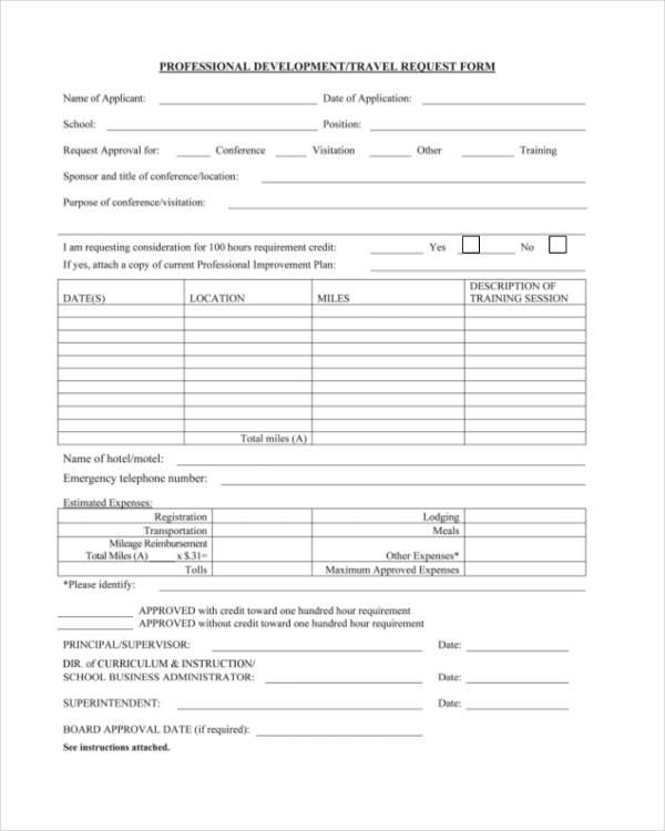 professional development travel request form