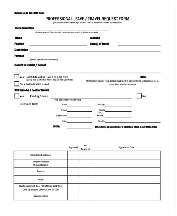 Travel Request Form Example