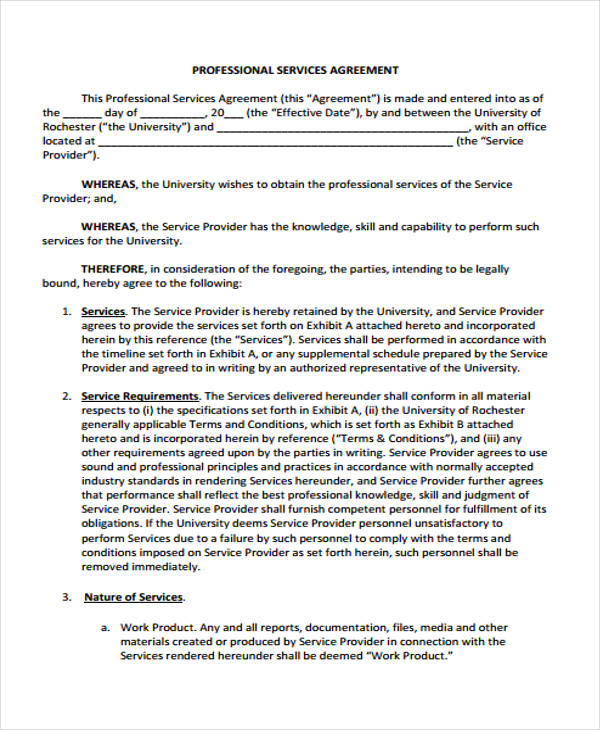 professional service agreement form