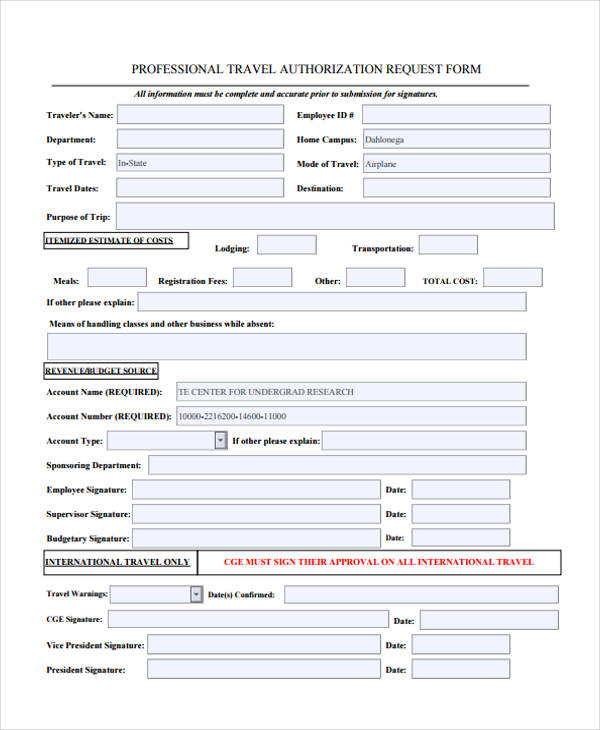 professional travel authorisation request form1