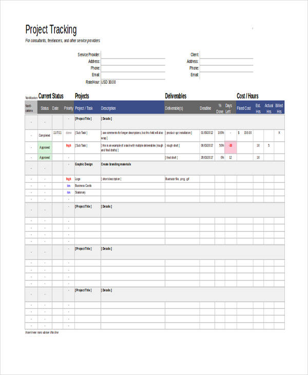 project status tracking form