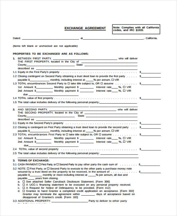 property exchange agreement form