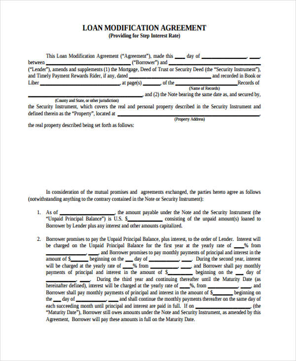 property loan modification agreement form