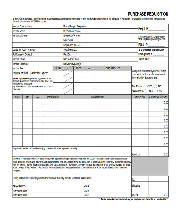 property requisition authorization form