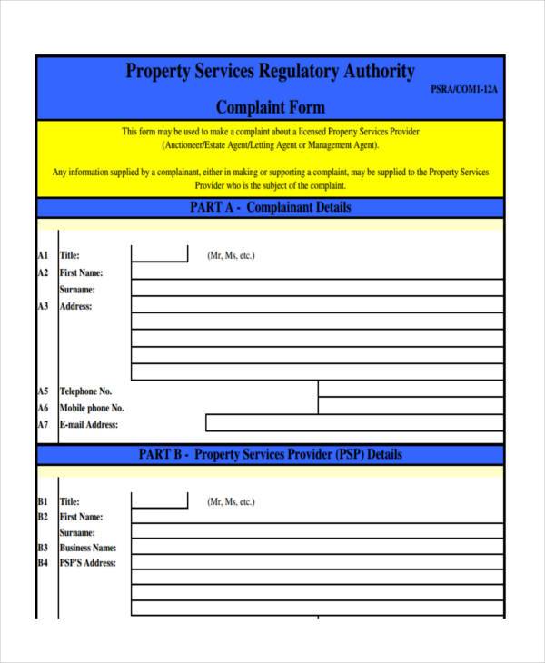 property service complaint form