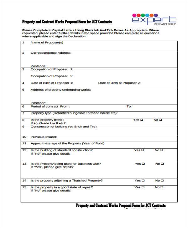 property work proposal form sample