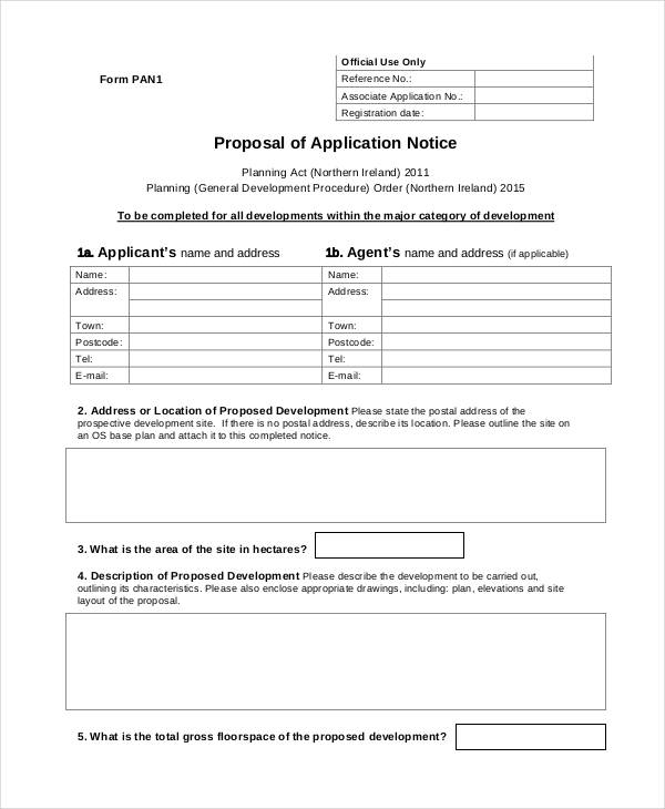 proposal application notice form