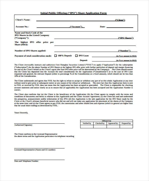 public offering share application form