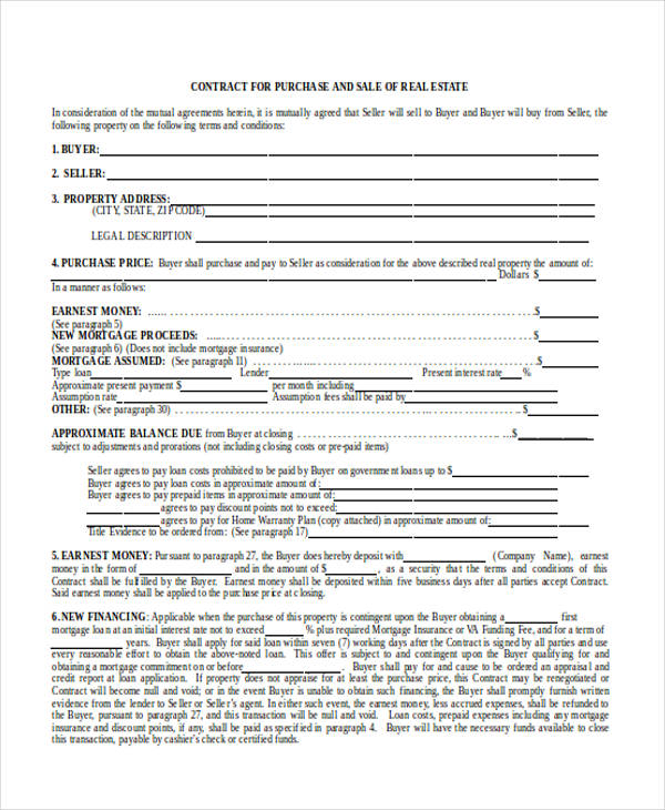 purchase and sale contract forms