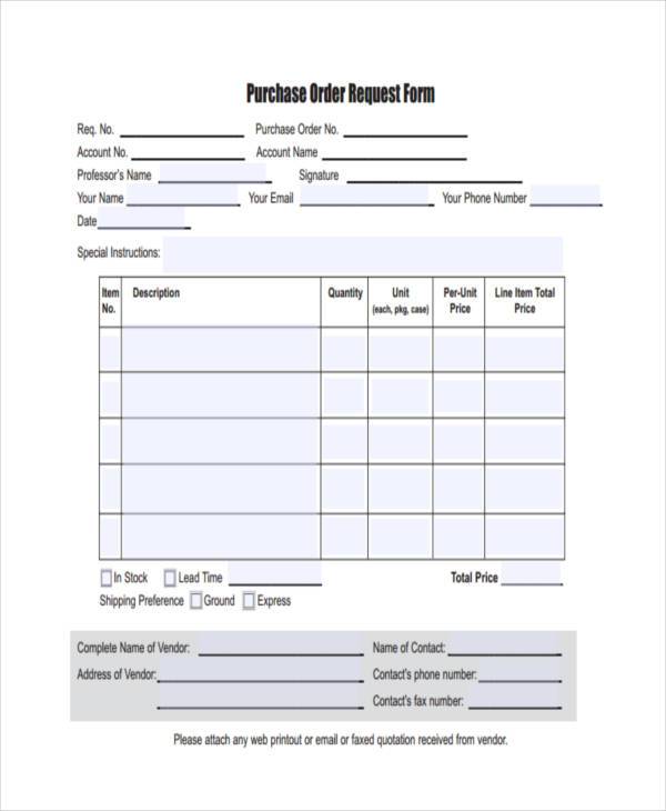 purchase order form sample