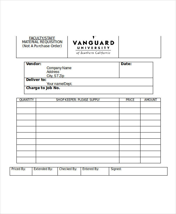 purchase order material requisition form in doc