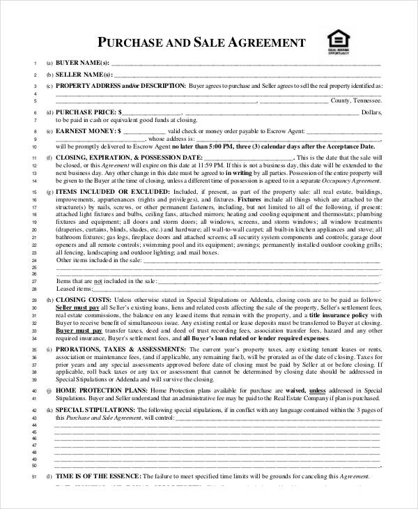purchase sale agreement form in pdf