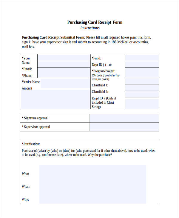 purchasing receipt form in pdf