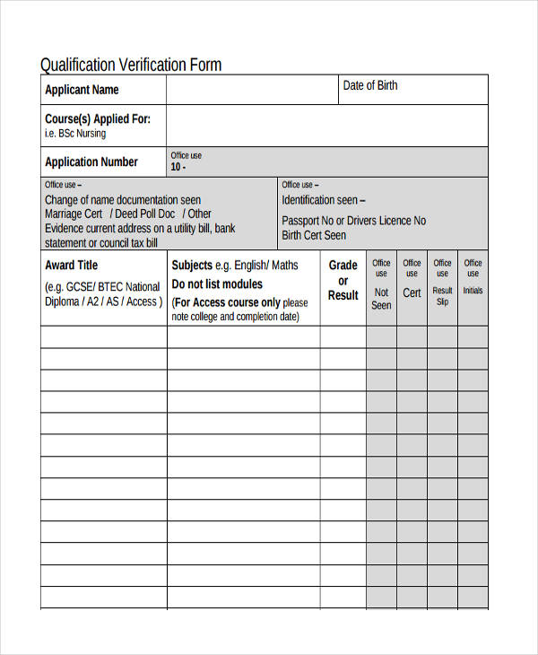 qualification verification form pdf