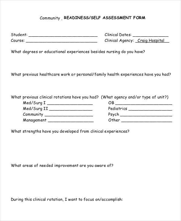 FREE 55+ Sample Self Assessment Forms in PDF | MS Word | Excel