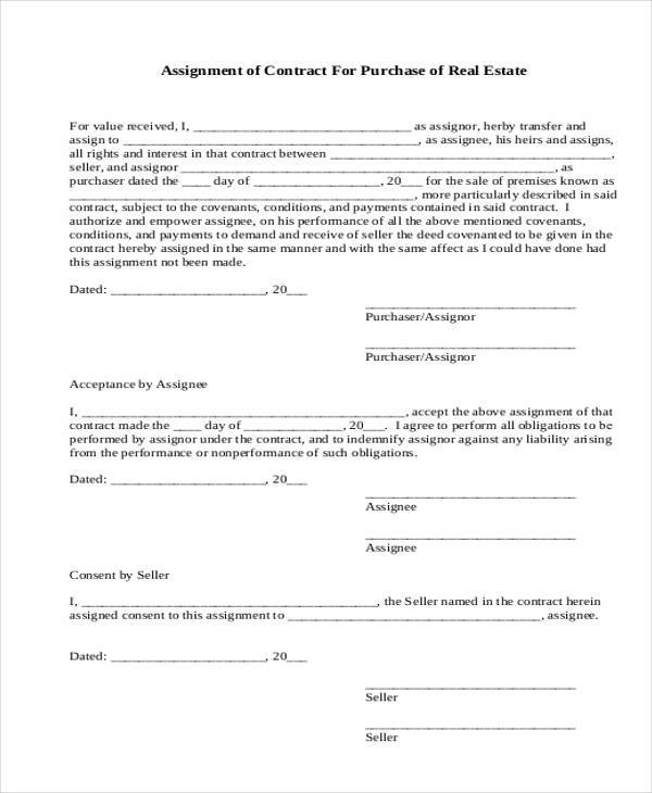 sample notice of assignment of contract