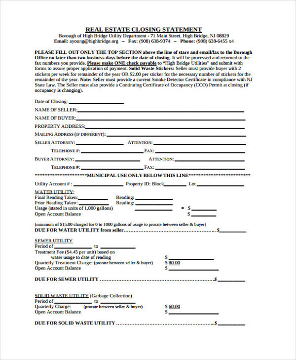 real estate closing statement form1