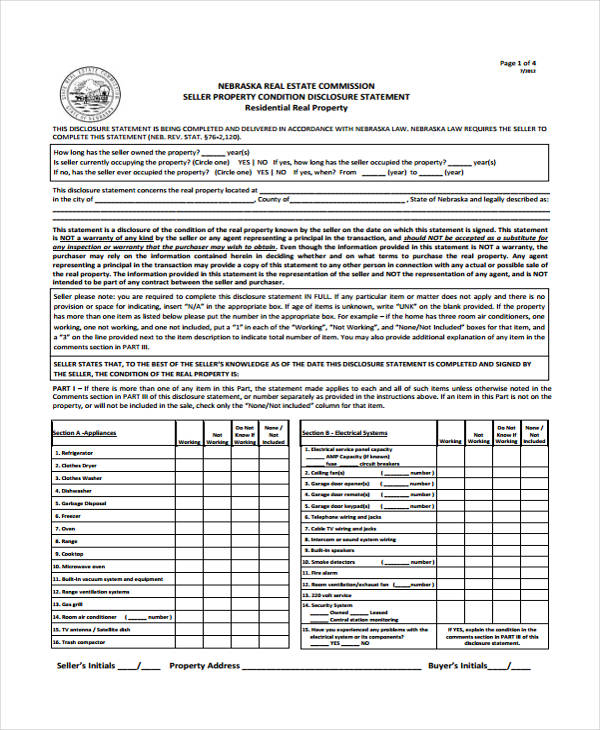 real estate disclosure statement form1