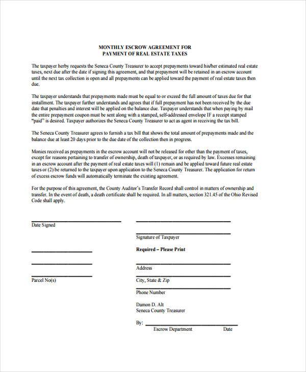 real estate escrow agreement form