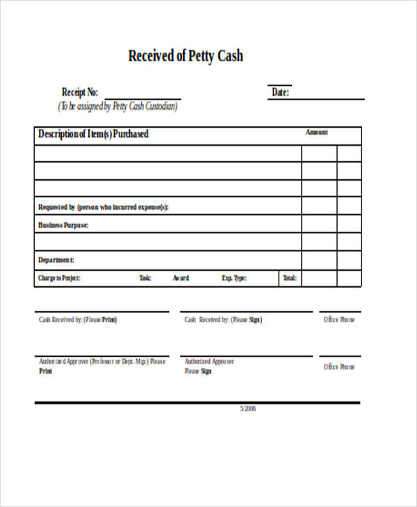 received petty cash receipt form