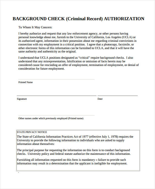 record check authorization form sample