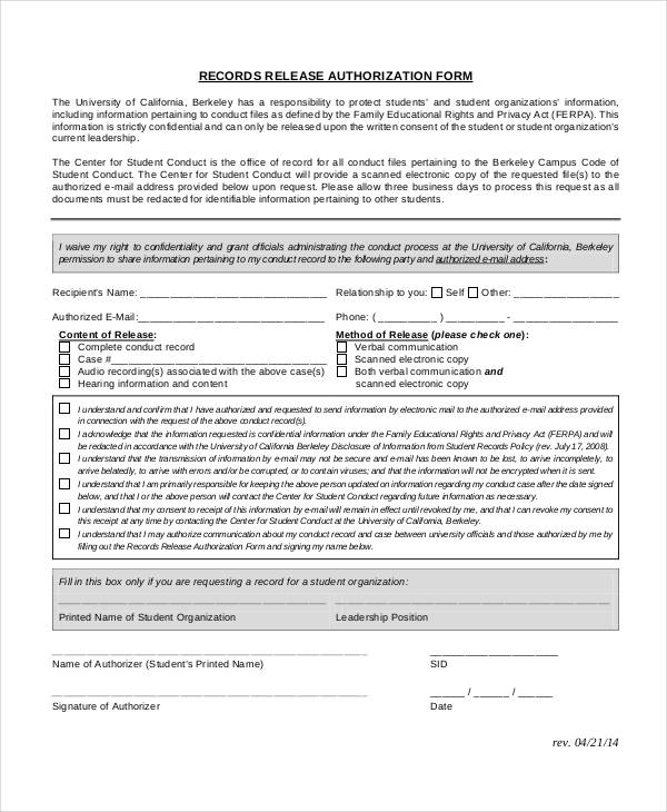 Free 14 Release Authorization Forms In Pdf Ms Word Excel 6691