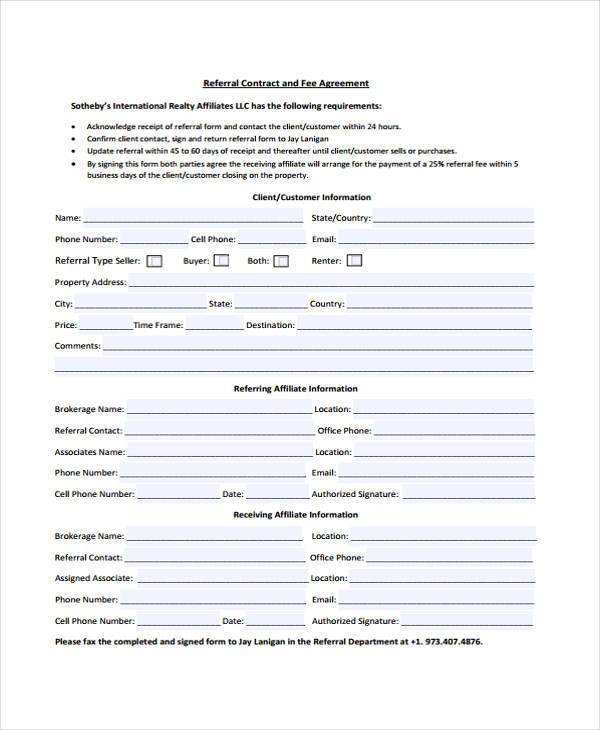 referral contract agreement form