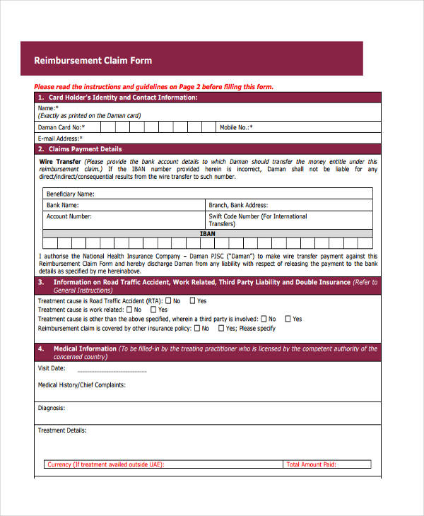 reimbursement claim form
