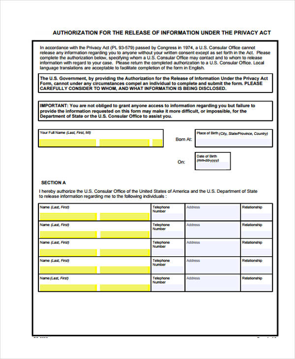 release authorization form sample