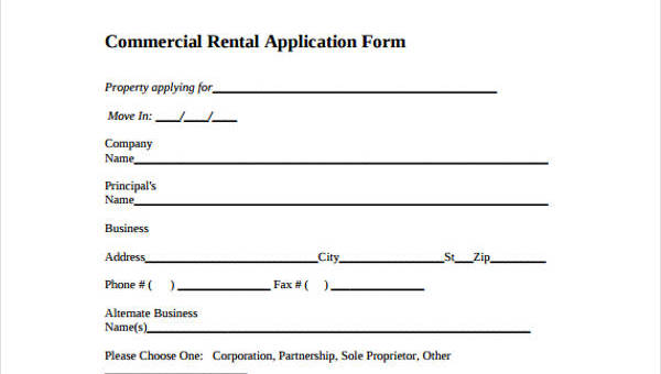 rent application form samples