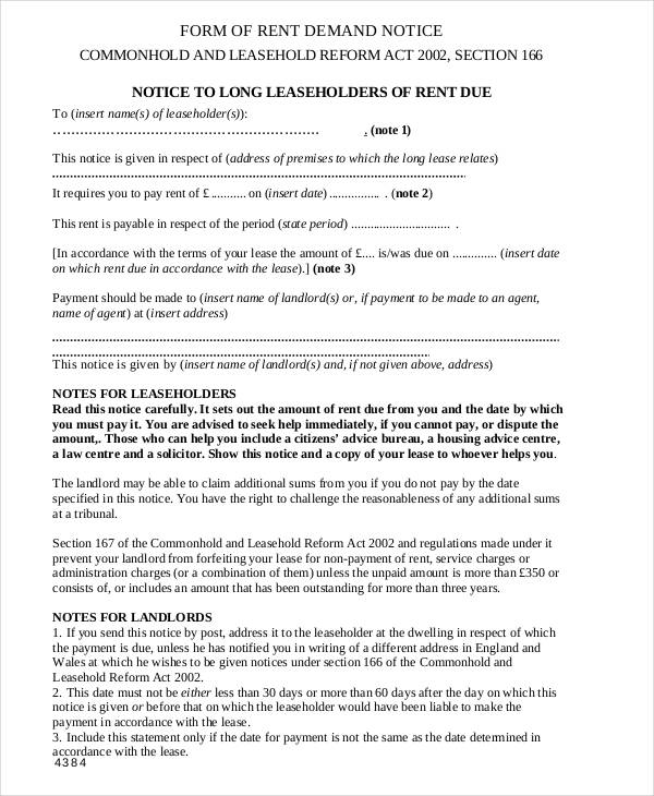 rent demand notice form