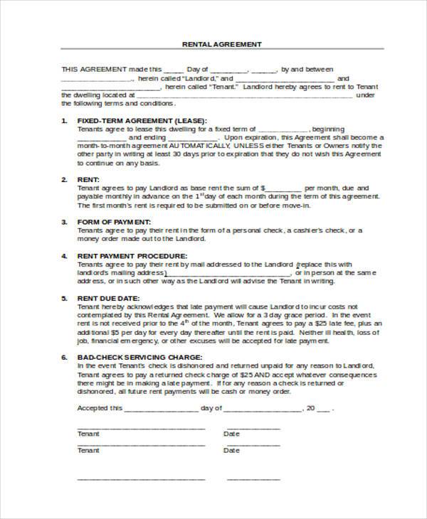 rental agreement application form in word