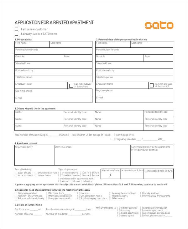 rental apartment application form