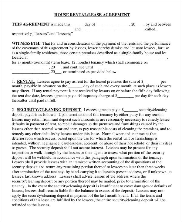 rental house lease agreement