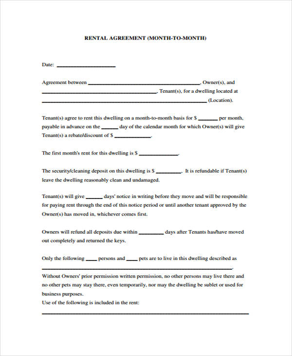 rental lease contract agreement form