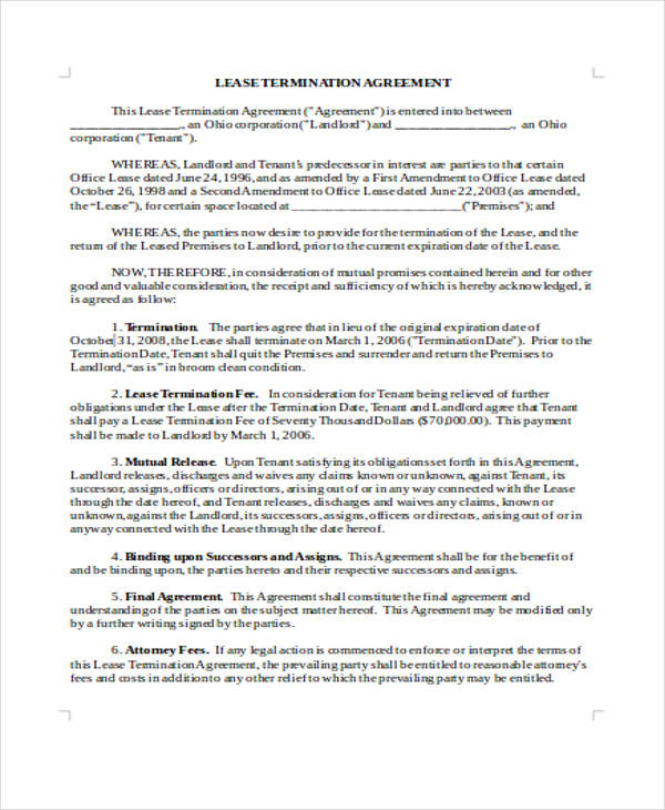 rental lease termination agreement form
