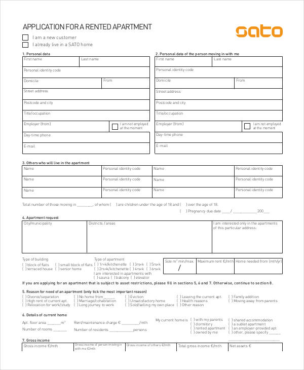 rented apartment application form
