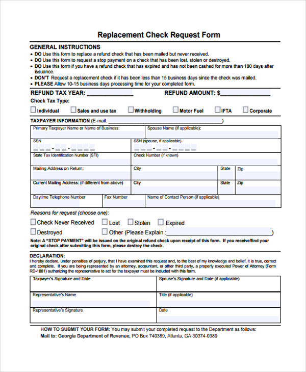 replacement check request form