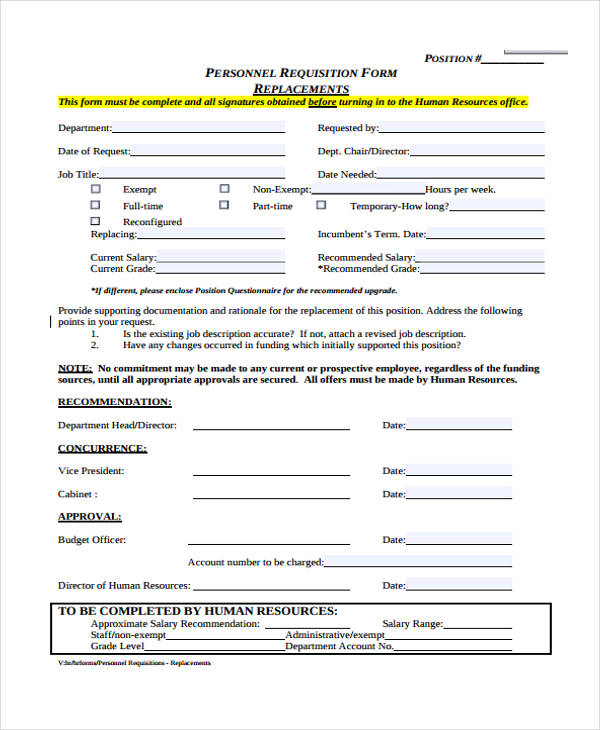 replacements personnel requisition form