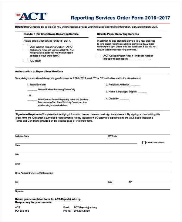 reporting service order form in pdf