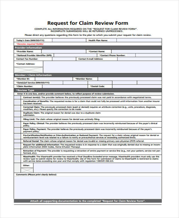 request for claim review form