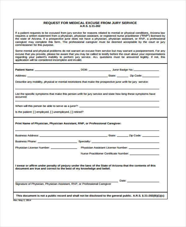 request for medical excuse form