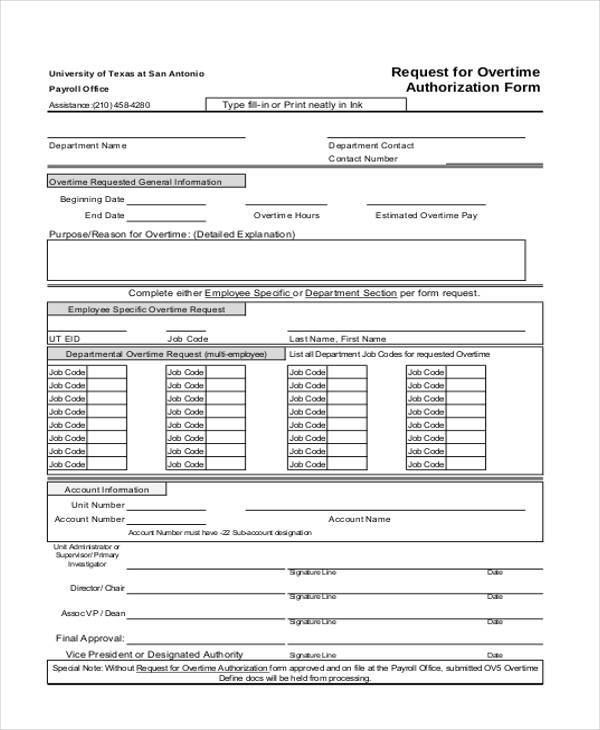 request for overtime authorization form