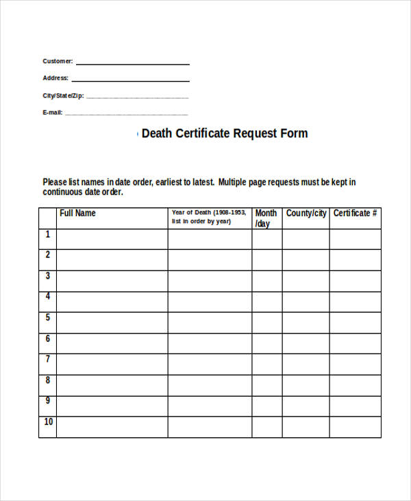 request for death certificate form