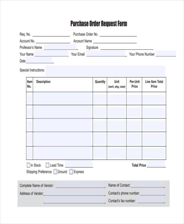 request for purchase order form