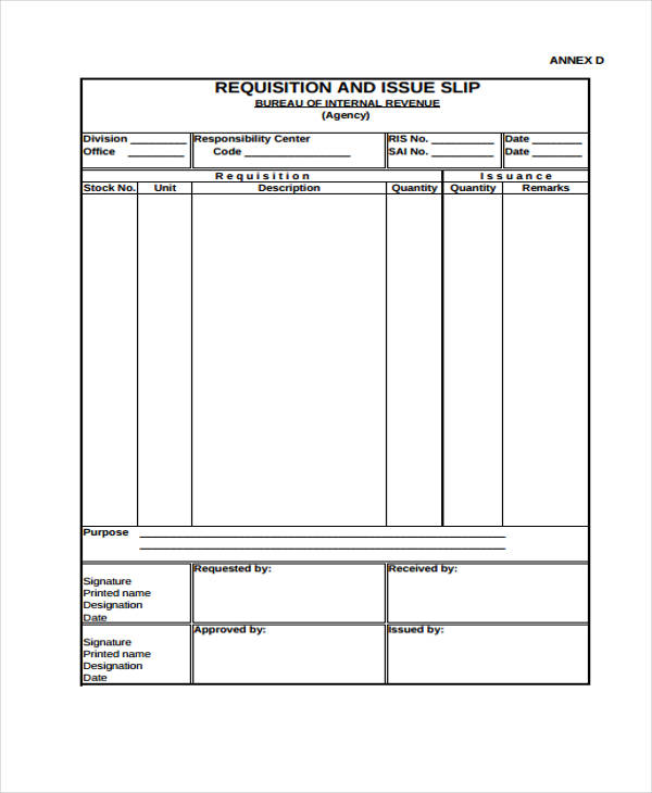 requisition issue slip form