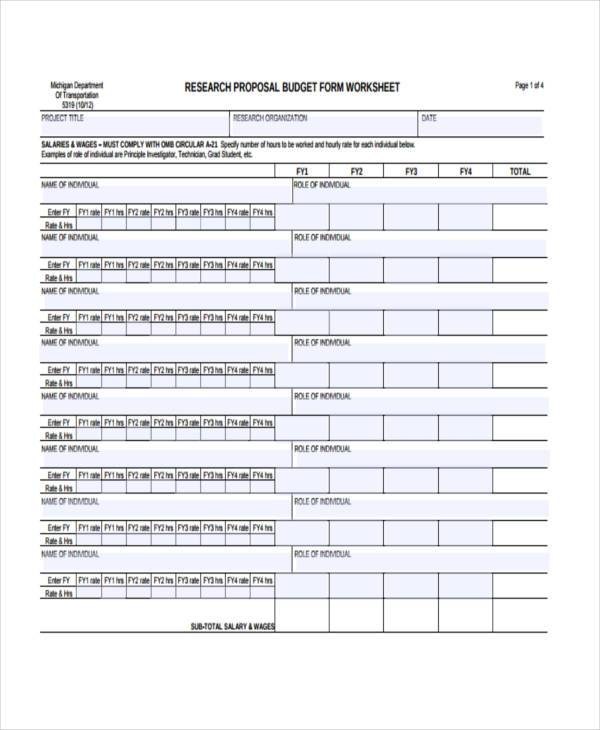 research proposal budget form