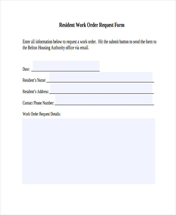 resident work order request form