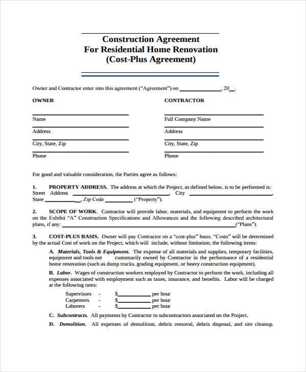 construction form contract Construction Agreement in Form FREE Samples Sample 9